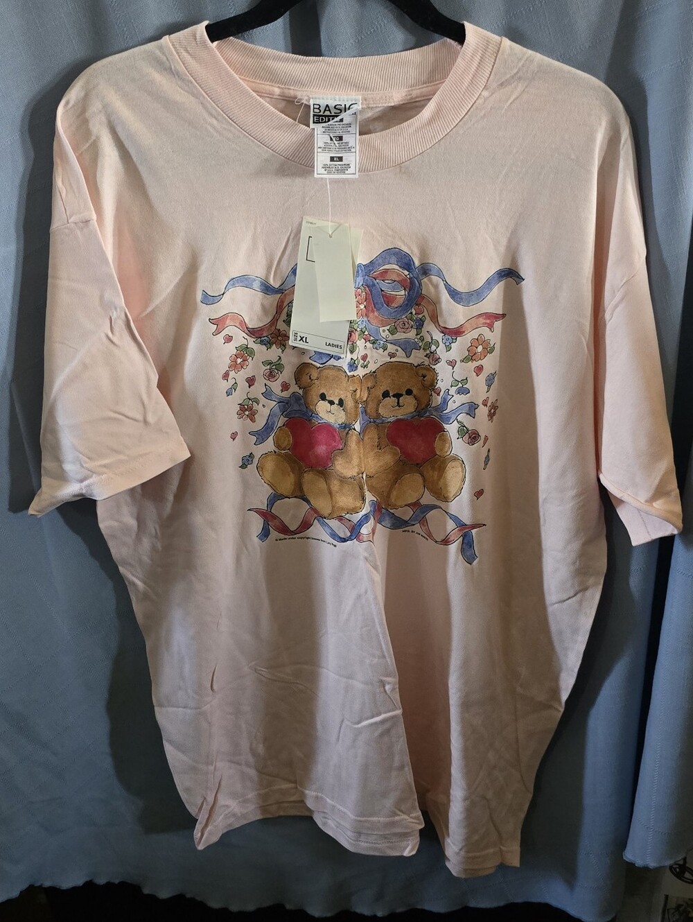 Basic Editions Pink Twin Teddy Heart Short Sleeve Tee